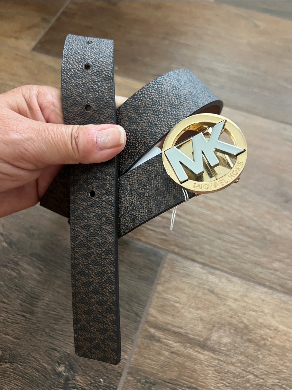 Michael Kors MK Logo Reversible Leather Belt - Brown/Black Gold Hardware